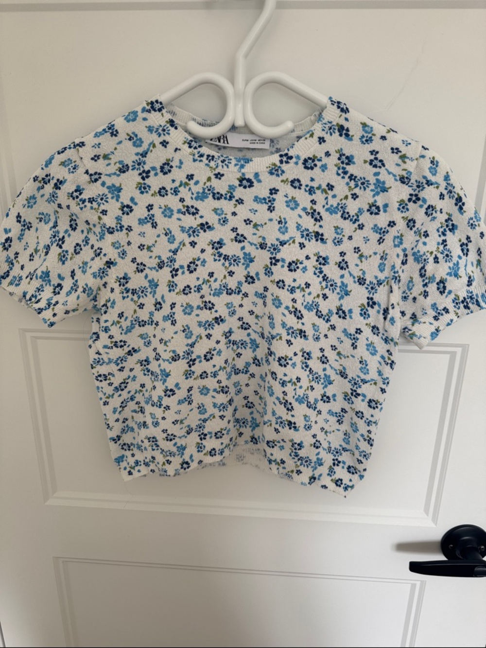 Zara white and blue floral T-shirt